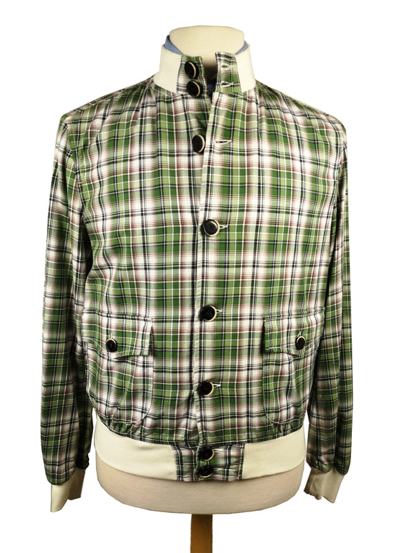 LBM 1911 Jacket Medium, Green plaid Zip front Blouson Washed cotton