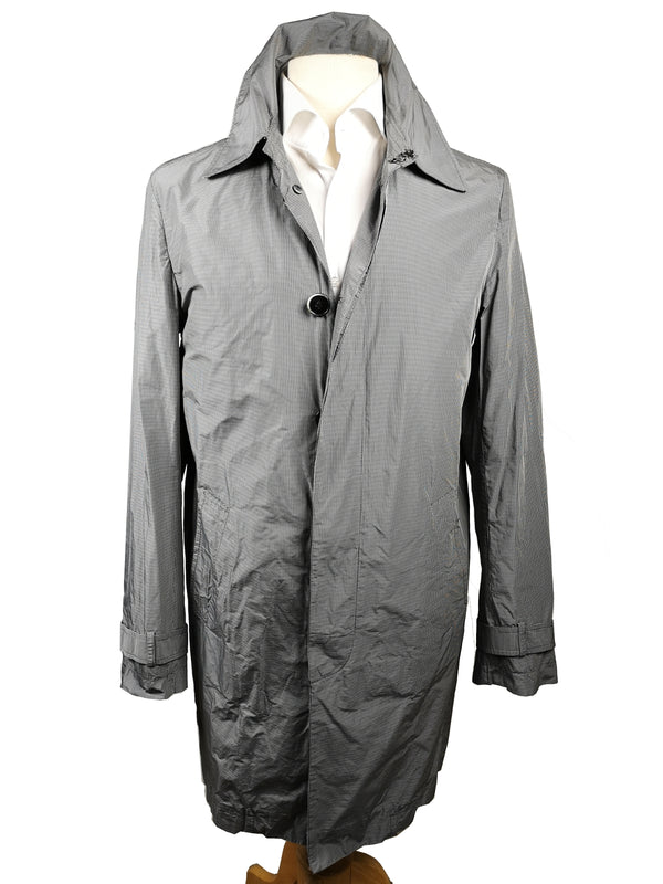 Luigi Bianchi  Trench Coat Large, Grey micro check Button front Polyester