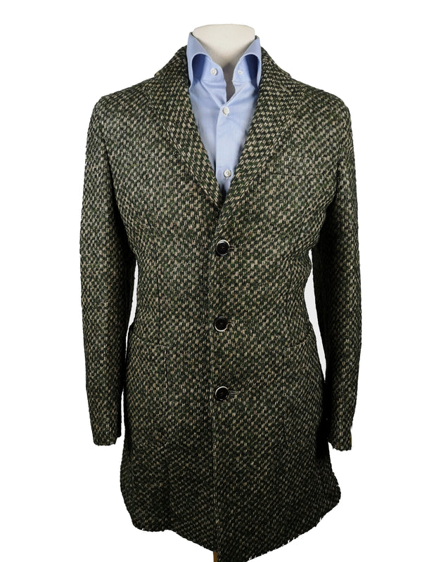 Luigi Bianchi Coat 39/40, Forest/Natural Button front Wool/Nylon tweed