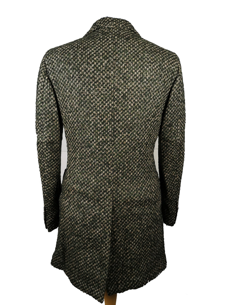 Luigi Bianchi Coat 39/40, Forest/Natural Button front Wool/Nylon tweed