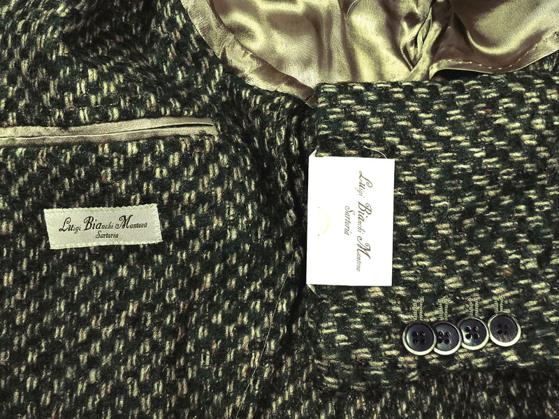 Luigi Bianchi Coat 39/40, Forest/Natural Button front Wool/Nylon tweed