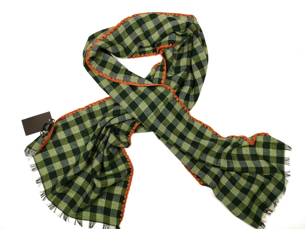 LBM 1911 Scarf, Green checker pattern Wool/Silk