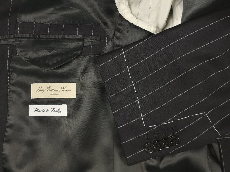 Luigi Bianchi Suit 42R Damaged, Navy pinstripes 3-button Guabello wool 150s