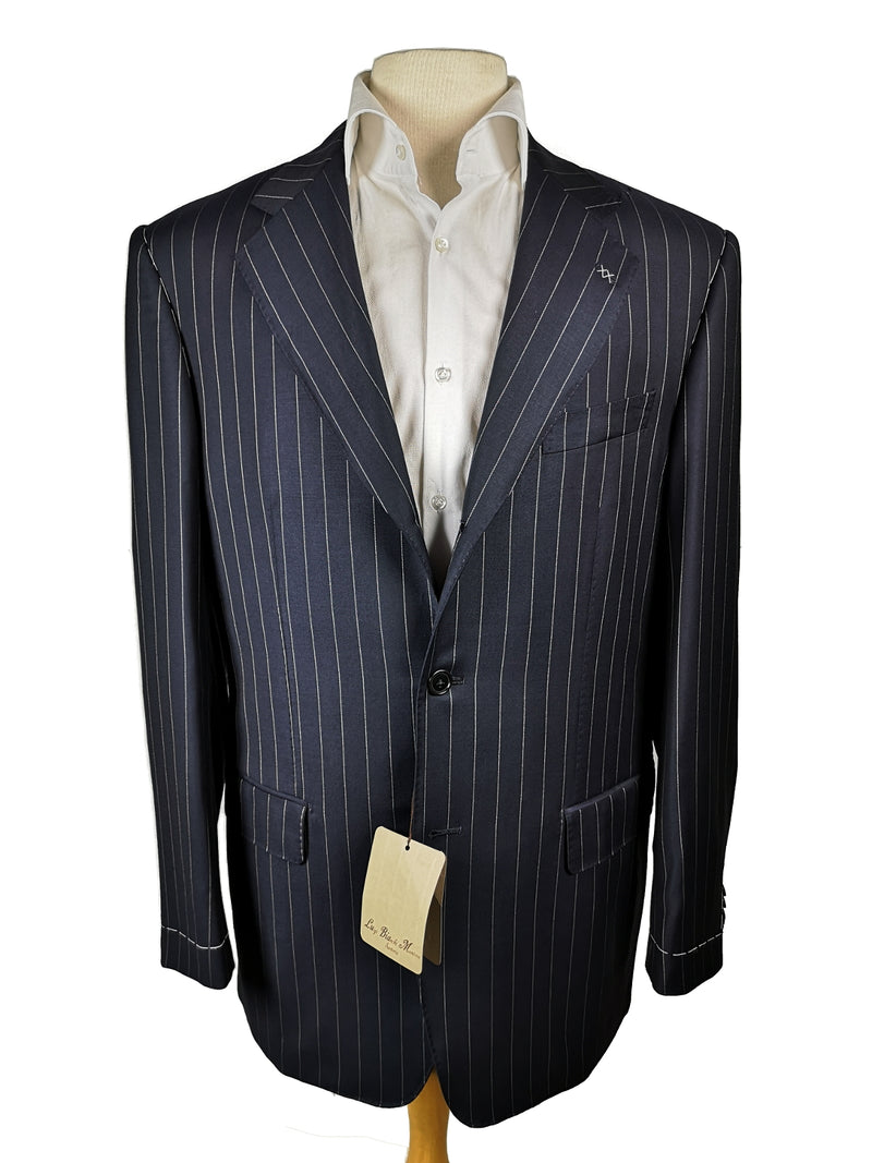 Luigi Bianchi Suit 42R Damaged, Navy pinstripes 3-button Guabello wool 150s