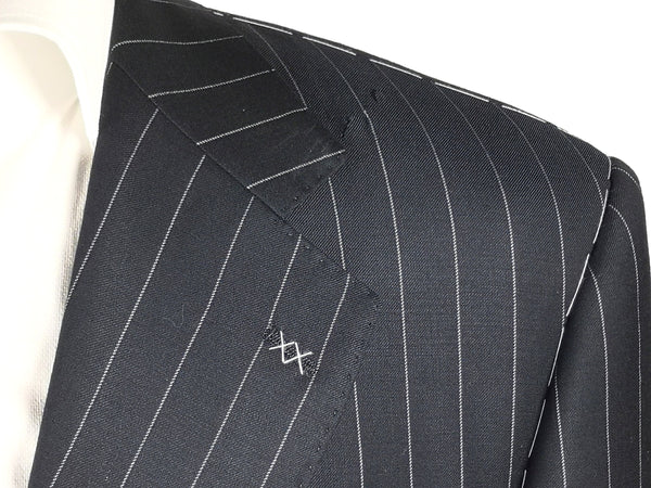 Luigi Bianchi Suit 42R Damaged, Navy pinstripes 3-button Guabello wool 150s