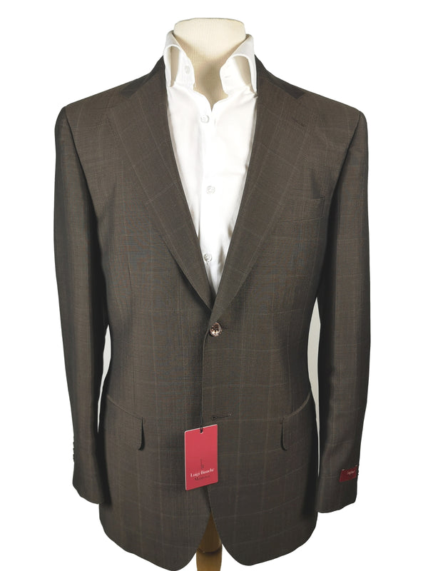 Luigi Bianchi Suit 42R, Brownish grey with blue stripes 2-button REDA Wool
