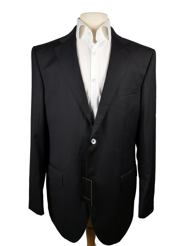 Luigi Bianchi Suit 42L, Black shadow stripes 2-button Loro PIana 130s Wool