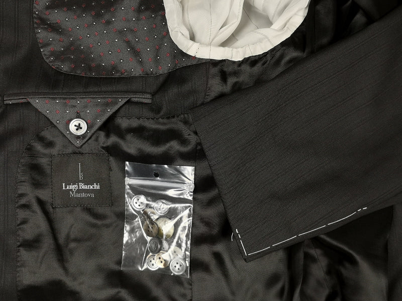 Luigi Bianchi Suit 42L, Black shadow stripes 2-button Loro PIana 130s Wool