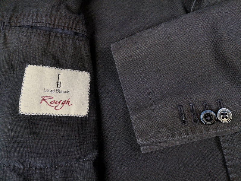 Luigi Bianchi Suit 39/40R, Washed navy plaid Rolling 3-button Cotton blend
