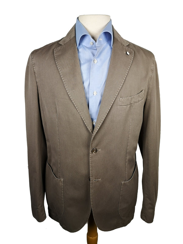 LBM 1911 Suit 45/46R, Washed taupe micro herringbone 2-button Cotton blend
