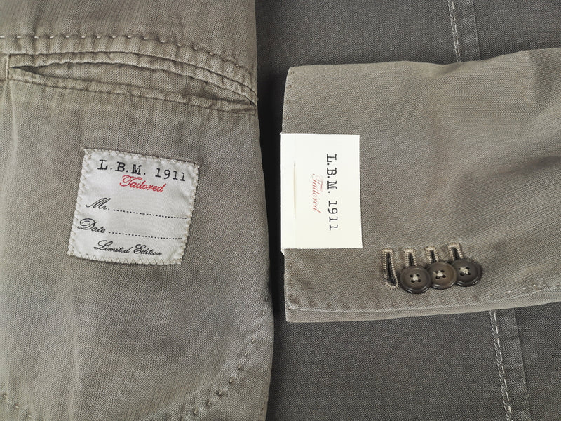 LBM 1911 Suit 45/46R, Washed taupe micro herringbone 2-button Cotton blend