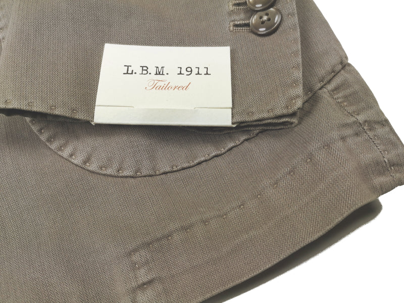 LBM 1911 Suit 45/46R, Washed taupe micro herringbone 2-button Cotton blend