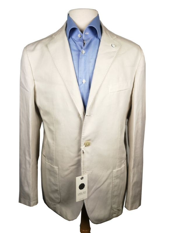 Luigi Bianchi Suit 43/44L, Light stone beige Rolling 3-button Linen/Cotton