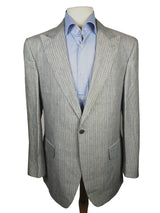 Luigi Bianchi Suit 39/40R, Light grey with sky stripes 1-Button Linen