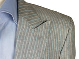 Luigi Bianchi Suit 39/40R, Light grey with sky stripes 1-Button Linen