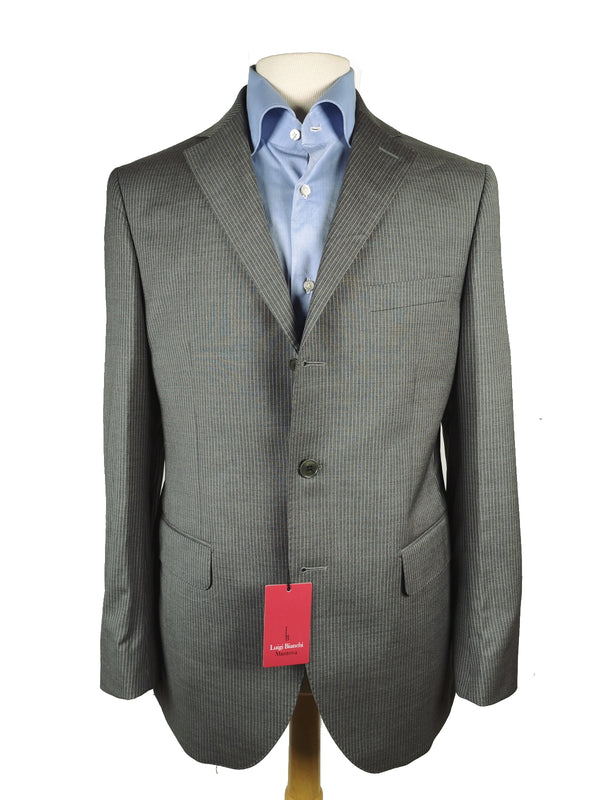 Luigi Bianchi Suit 40R, Medium grey stripe 3-button REDA Wool 110s