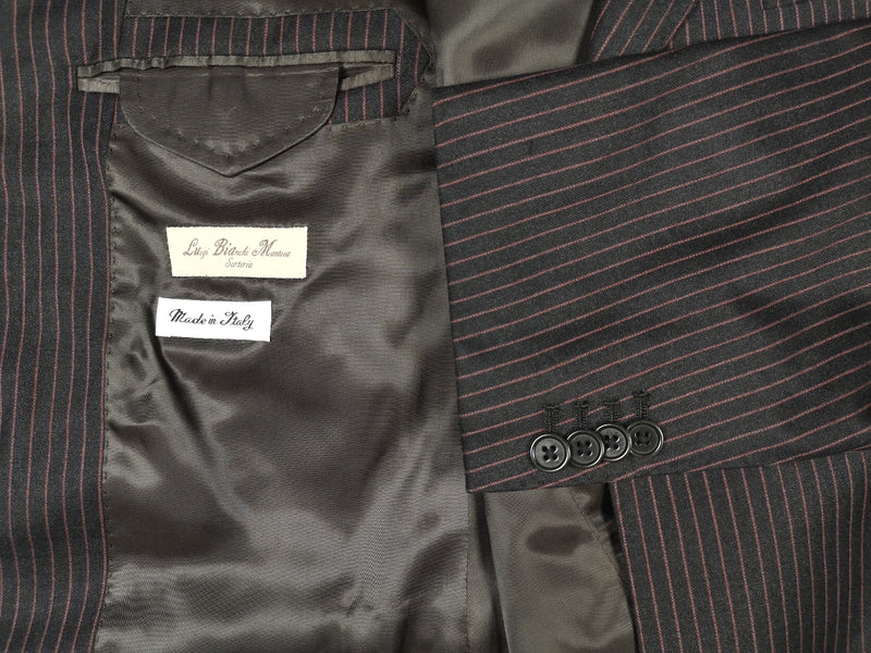 Luigi Bianchi Suit 42R, Charcoal with red stripes 3-button Zegna wool