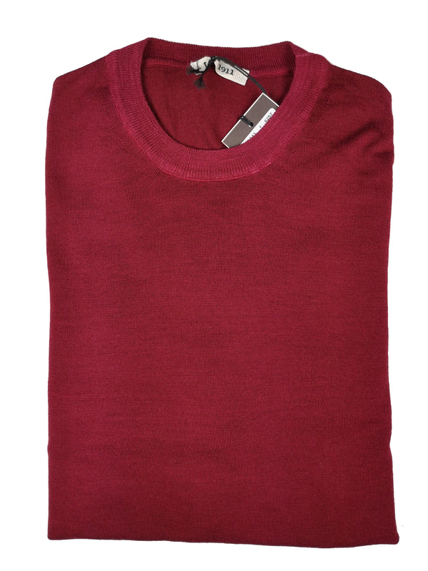 LBM 1911 Sweater Medium/50, Cranberry red Crewneck Wool