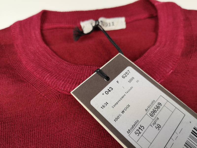 LBM 1911 Sweater Medium/50, Cranberry red Crewneck Wool