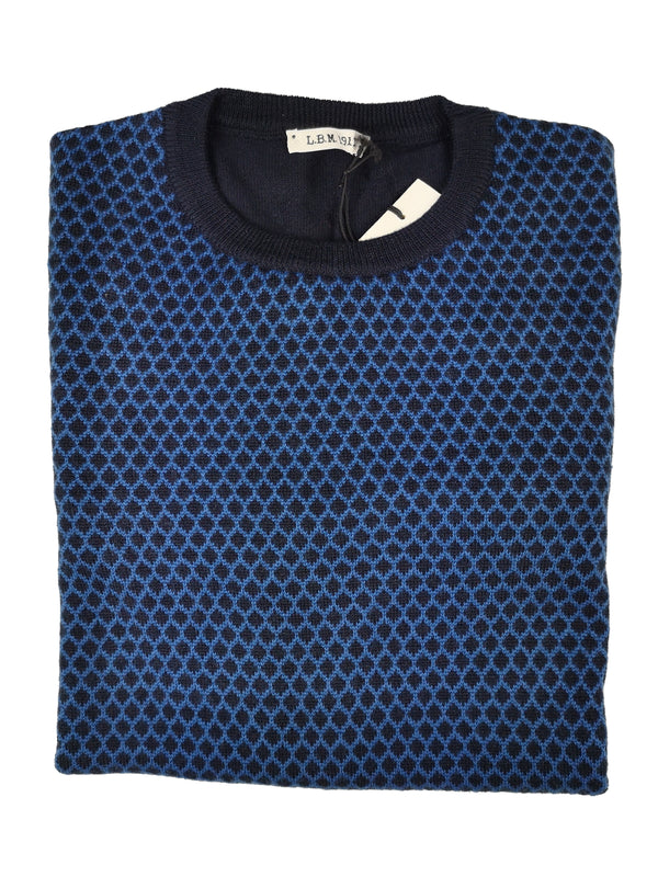 LBM 1911 Sweater Medium/50, Navy/Bright blue Crewneck Merino wool