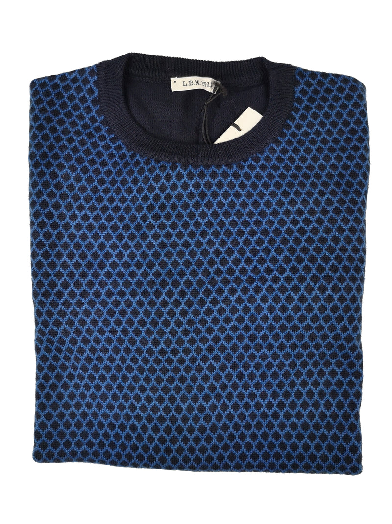 LBM 1911 Sweater Medium/50, Navy/Bright blue Crewneck Merino wool