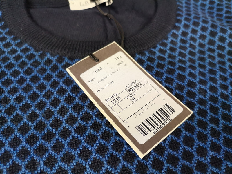 LBM 1911 Sweater Medium/50, Navy/Bright blue Crewneck Merino wool