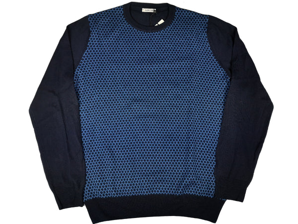 LBM 1911 Sweater Medium/50, Navy/Bright blue Crewneck Merino wool