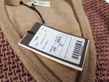 LBM 1911 Sweater Medium/50, Burgundy/Tan V-neck Merino wool