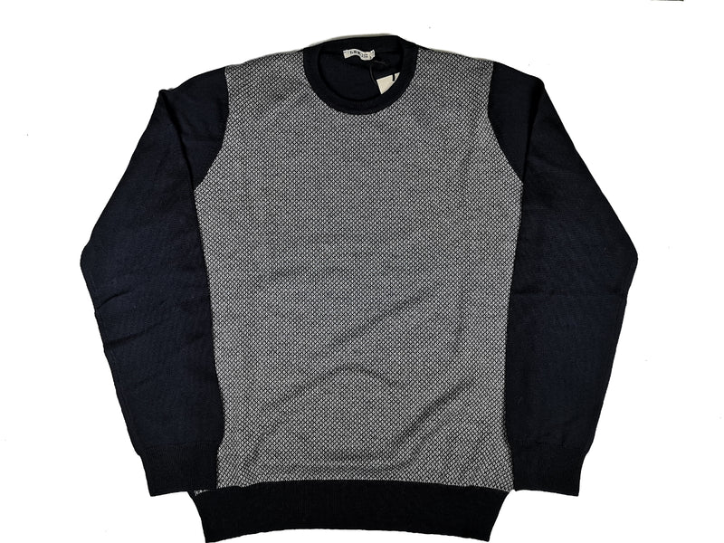 LBM 1911 Sweater Medium/50, Navy/White Crewneck Merino wool