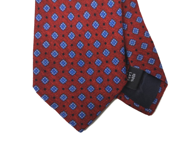 LBM 1911 Tie, Mottled red blue diamonds 7cm Wool