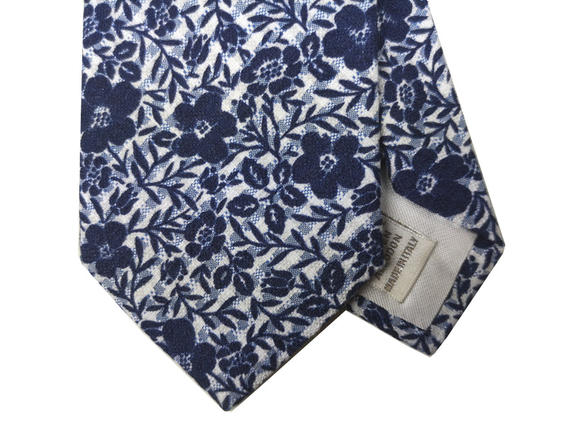 LBM 1911 Tie, Navy/White floral pattern 7cm Cotton