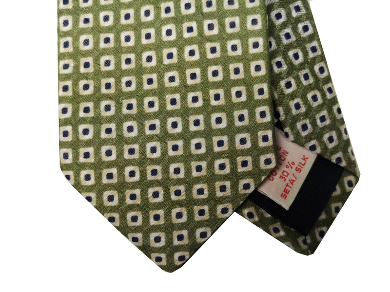 LBM 1911 Tie, Spring green geometric print 7cm Cotton/Silk