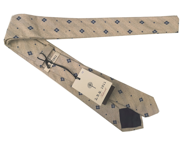 LBM 1911 Tie, Beige geometric print 7cm Cotton/Silk