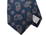 LBM 1911 Tie, Textured blue paisleys 7cm Silk/Cotton