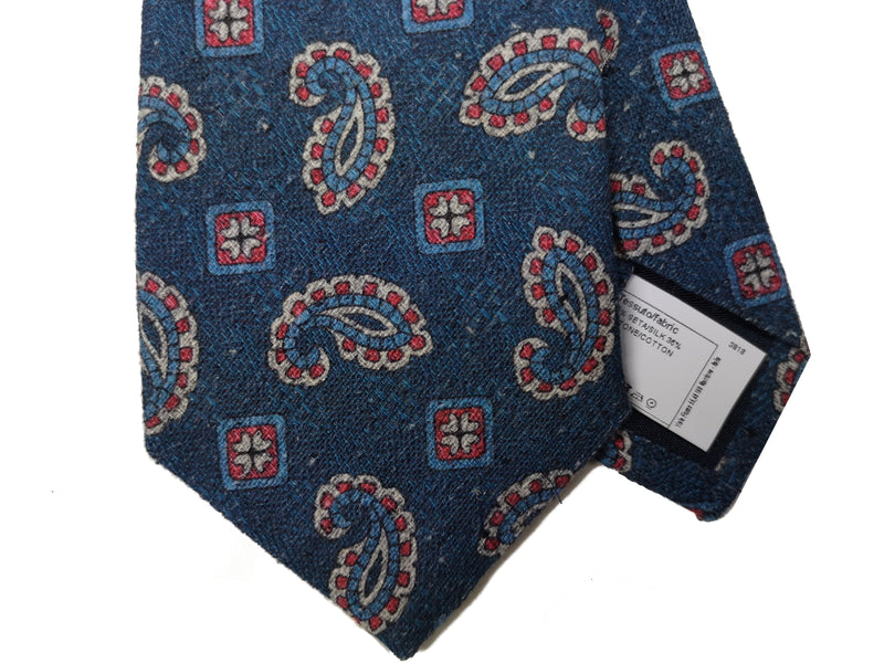 LBM 1911 Tie, Textured blue paisleys 7cm Silk/Cotton