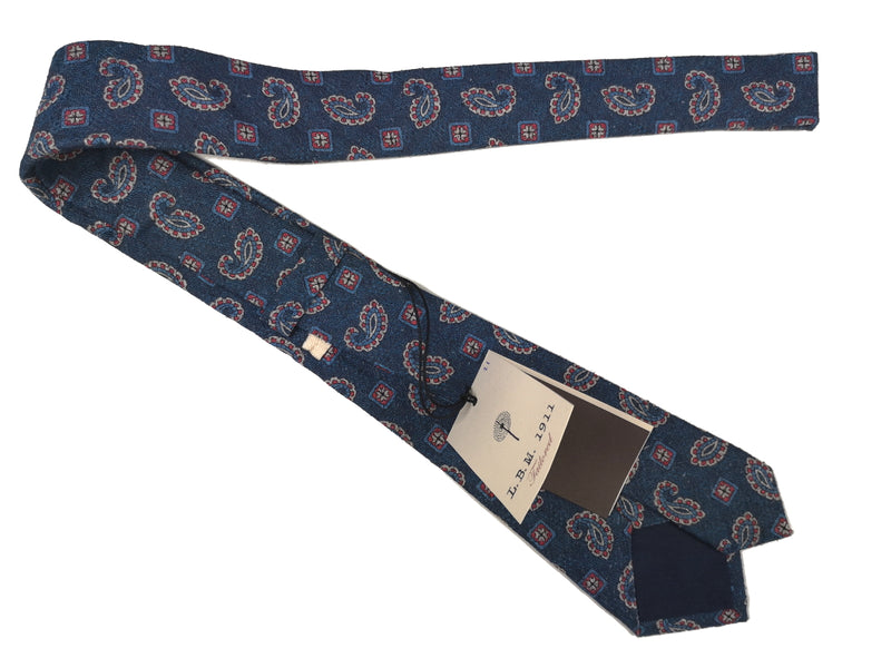 LBM 1911 Tie, Textured blue paisleys 7cm Silk/Cotton