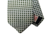 LBM 1911 Tie, Cream with green/sky dots 7cm Linen/Silk/Cotton