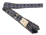 LBM 1911 Tie, Beige large navy geometric print 7cm Linen/Cotton