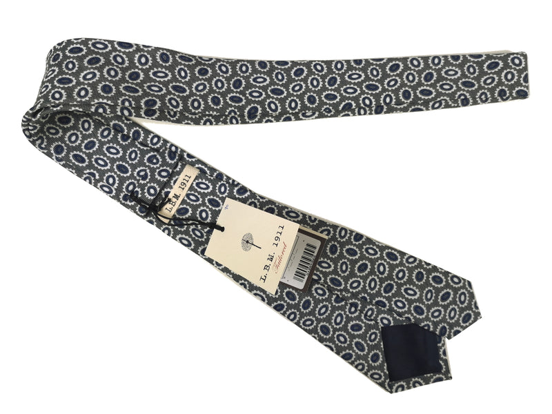 LBM 1911 Tie, Olive oval geometric print 7cm Linen/Cotton