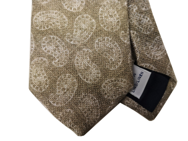 LBM 1911 Tie, Soft beige paisleys print 7cm Linen