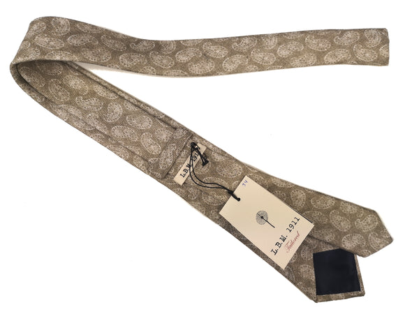 LBM 1911 Tie, Soft beige paisleys print 7cm Linen