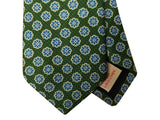 LBM 1911 Tie, Emerald with blue florettes 7cm Silk/Linen