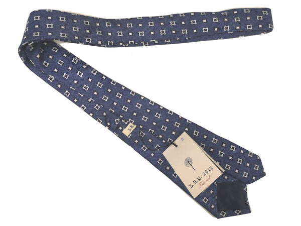 LBM 1911 Tie, Blue geometric print 7cm Silk/Linen