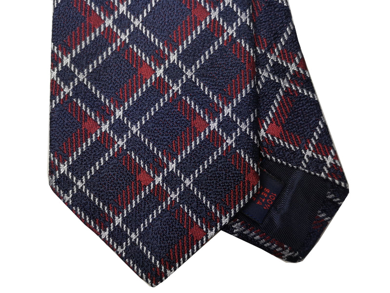 LBM 1911 Tie, Navy with red plaid 7cm Silk
