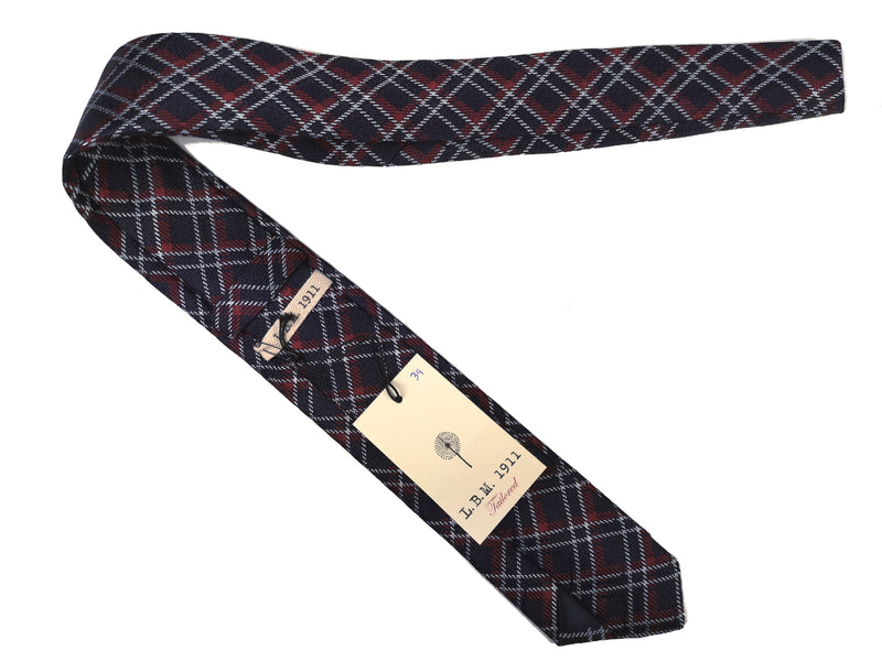 LBM 1911 Tie, Navy with red plaid 7cm Silk