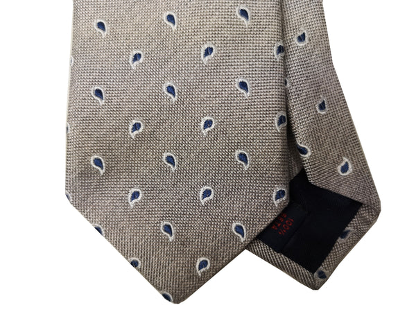 LBM 1911 Tie, Beige with navy paisleys 7cm Silk