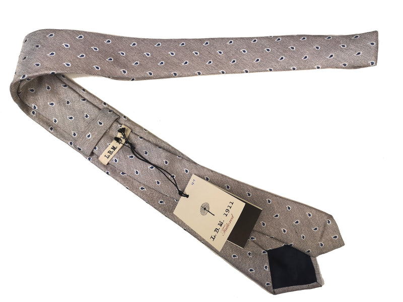 LBM 1911 Tie, Beige with navy paisleys 7cm Silk