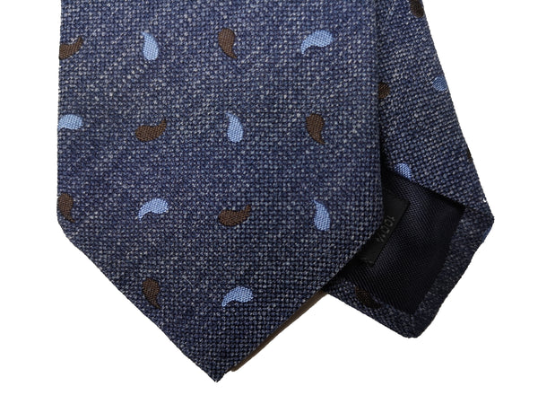 LBM 1911 Tie, Heathered blue with sky/brown paisleys 7cm Silk