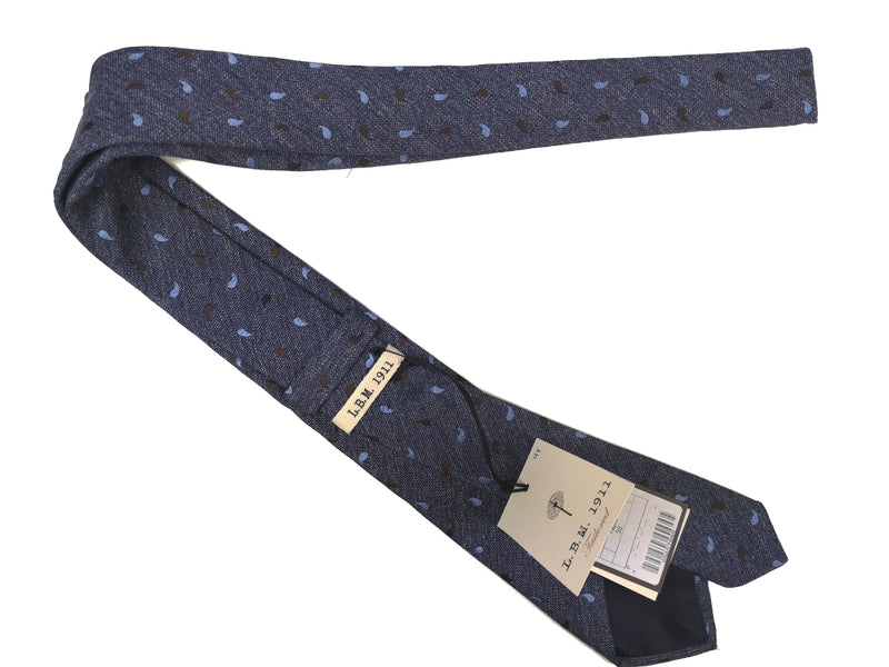 LBM 1911 Tie, Heathered blue with sky/brown paisleys 7cm Silk