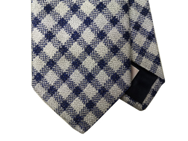 LBM 1911 Tie, Ivory/Navy plaid 7cm Silk